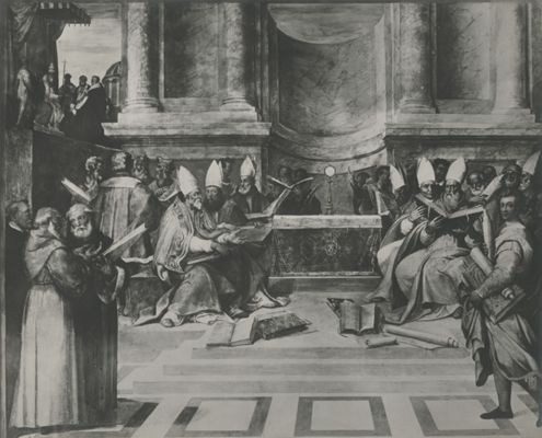 ambito romano, Dipinto raffigurante la consegna della croce ai legati pontifici, 1943 - 1952
