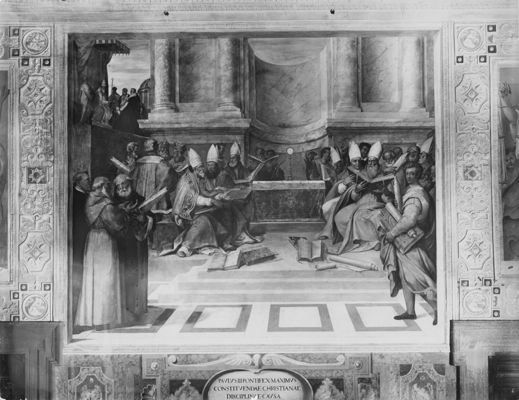 ambito romano, Dipinto raffigurante la consegna della croce ai legati pontifici, 1943 - 1952