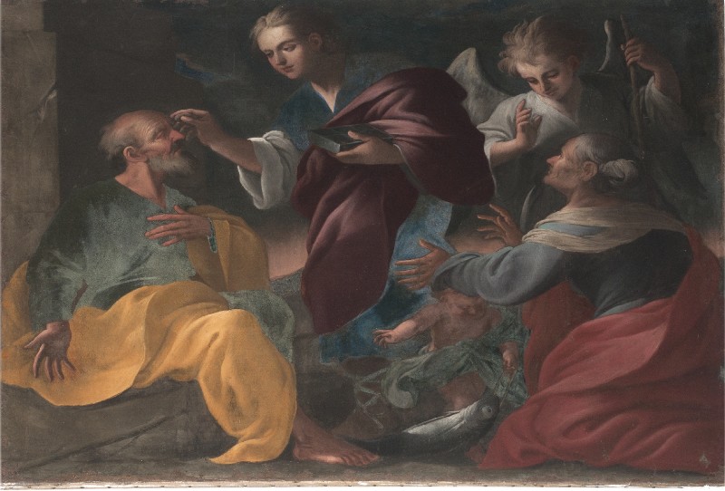 Ambito napoletano sec. XV, Dipinto con guarigione di Tobia