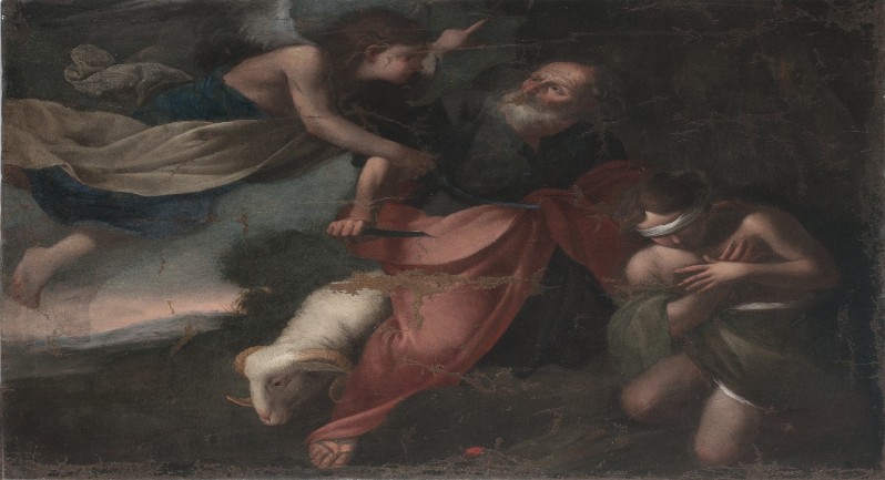Ambito napoletano sec. XV, Dipinto con sacrificio di Isacco