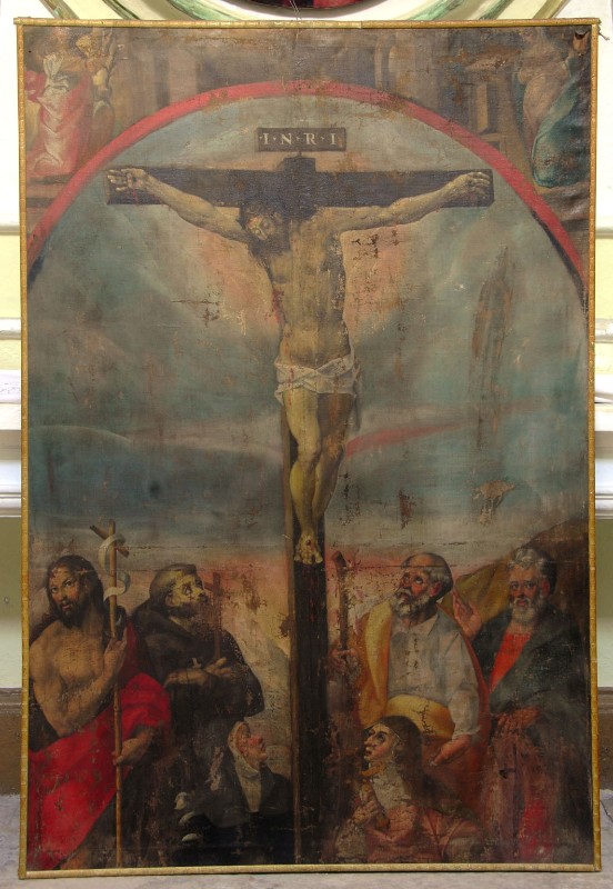 Bottega napoletana secc. XV-XVI, Dipinto Gesù Cristo crocifisso tra santi