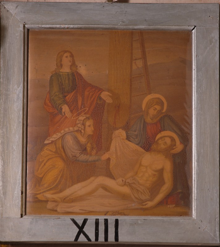 Ambito abruzzese sec. XX, Gesù deposto dalla croce olio su tela