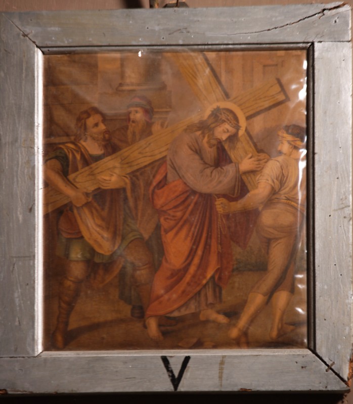Ambito abruzzese sec. XX, Gesù aiutato dal Cireneo olio su tela