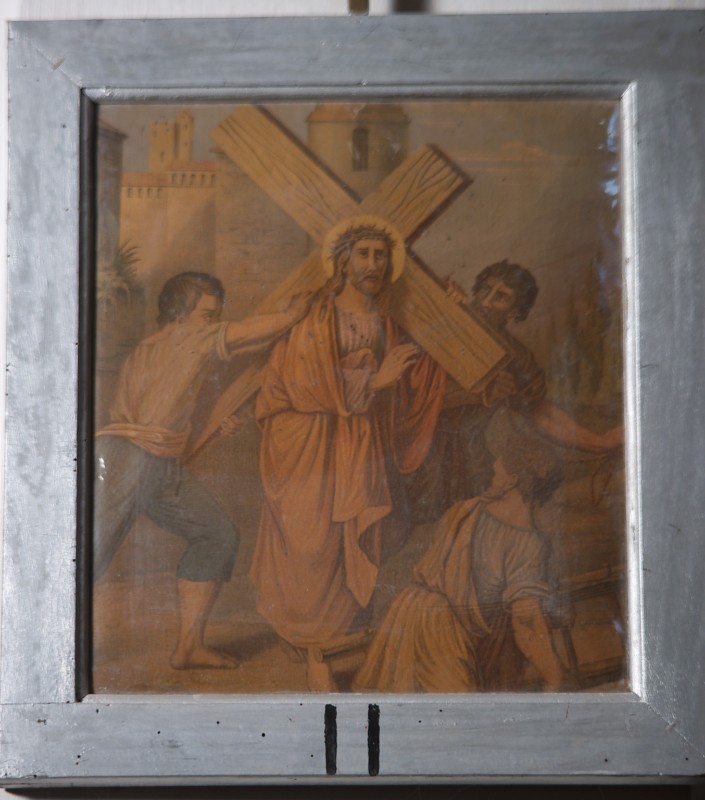 Ambito abruzzese sec. XX, Gesù caricato della croce olio su tela