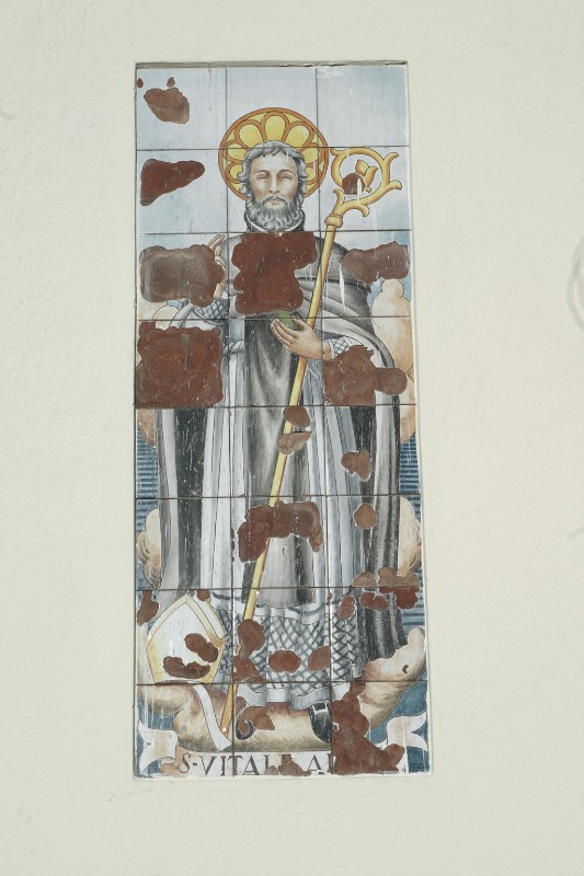 Bott. lucana sec. XIX, San Vitale in maiolica dipinta