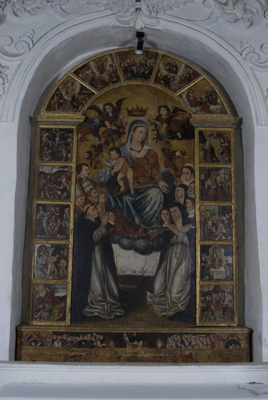 Ambito lucano sec. XVI, Madonna del rosario tra santi in tempera su tavola