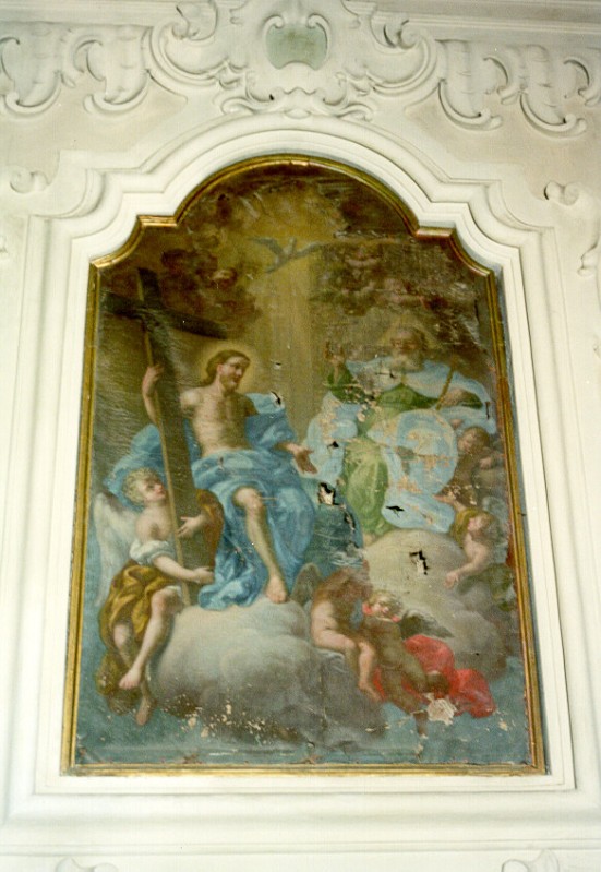 dipinto, trinità,angeli,olio su tela sec. xviii