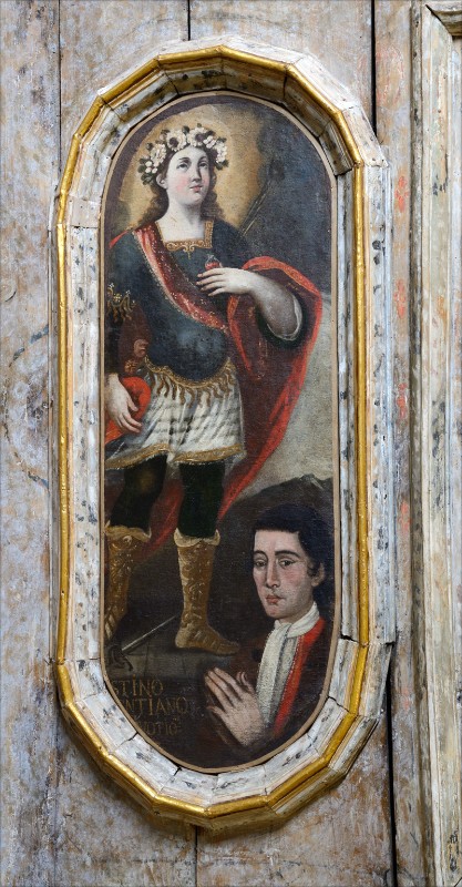 Ambito campano sec. XVII, Dipinto di santa martire con corona di rose