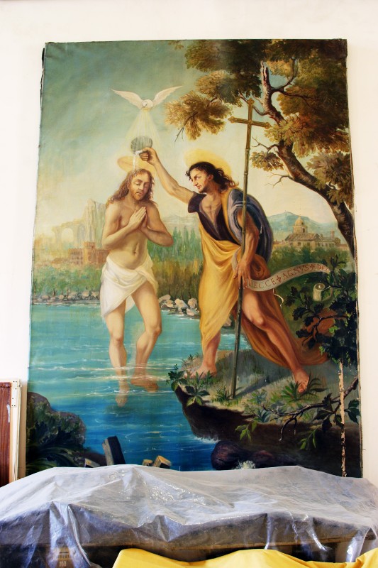 Ambito napoletano sec. XX, Battesimo di Gesù Cristo in olio su tela