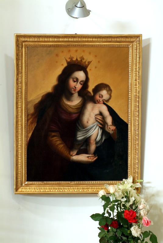 Ambito napoletano sec. XIX, Madonna con Gesù Bambino in olio su tela