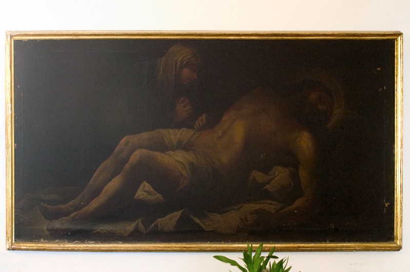 Ambito napoletano sec. XVII, Gesù Cristo deposto nel sepolcro in olio su tela