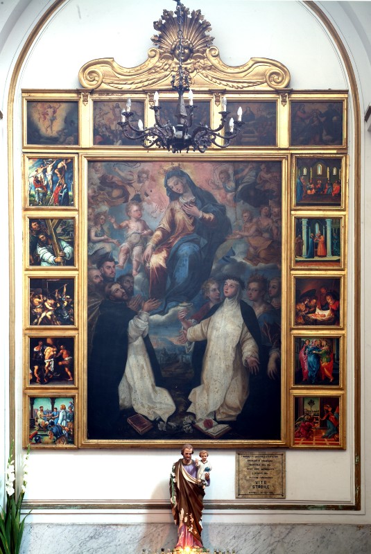 Ambito napoletano ultimo quarto sec. XVI, Madonna del rosario con santi