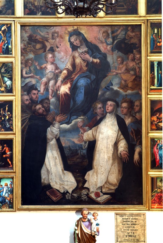 Ambito napoletano ultimo quarto sec. XVI, Madonna del rosario in olio su tavola