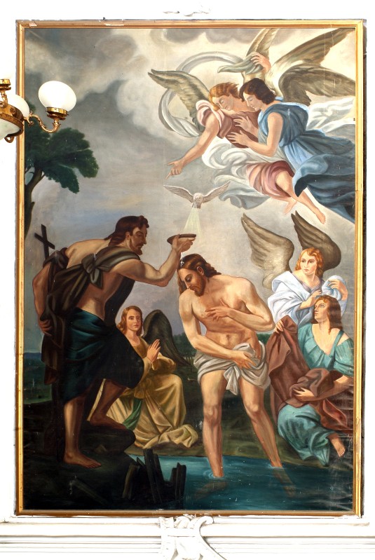 Ambito dell'Italia meridionale sec. XX, Battesimo di Gesù Cristo in olio su tela