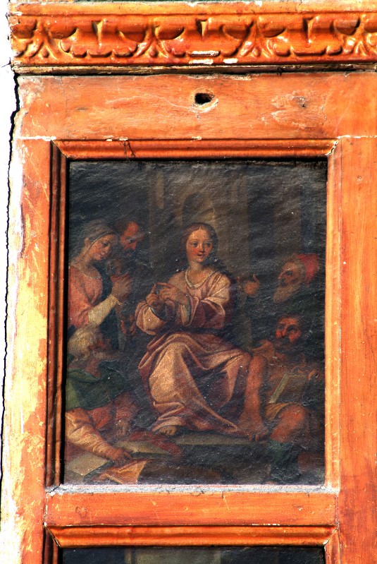 Ambito napoletano fine sec. XVI, Gesù nel tempio tra i dottori in olio su tela