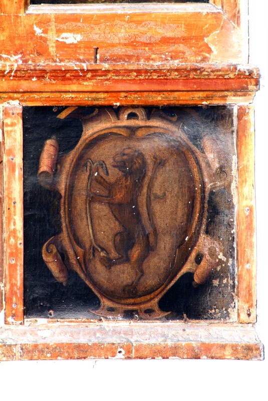 Ambito napoletano fine sec. XVI, Stemma con leone rampante in olio su tela