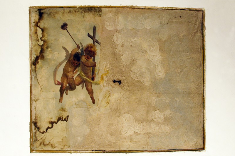 Ambito napoletano sec. XIX, Angeli con i simboli della Passione in olio su tela