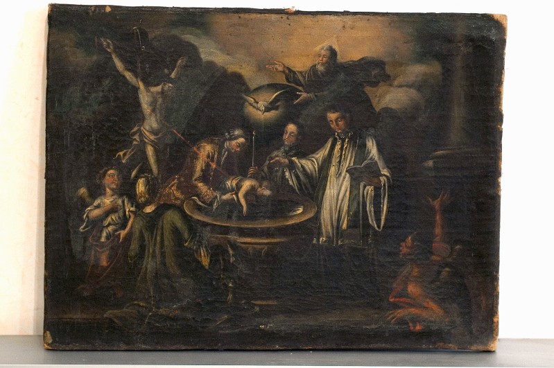 Ambito napoletano sec. XVIII, Battesimo in olio su tela