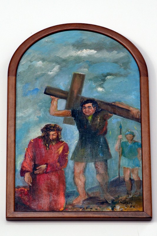 Collesei C. (1986), Gesù Cristo aiutato dal cireneo in olio su tela