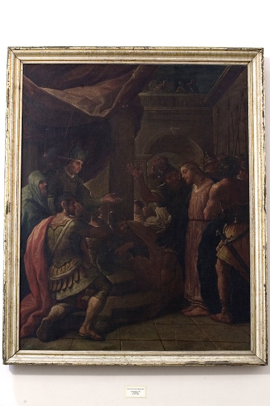 Ambito napoletano sec. XVII, Gesù Cristo davanti a Caifa in olio su tela