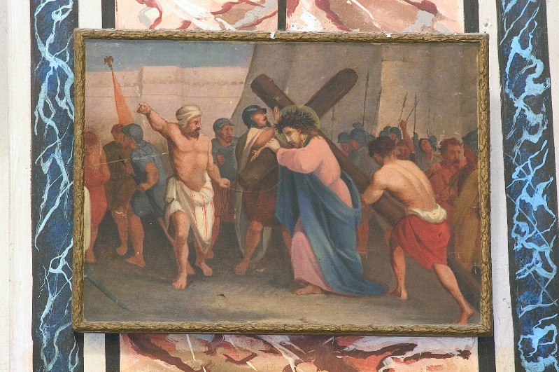 Ambito napoletano sec. XIX, Gesù Cristo caricato della croce in olio su tela