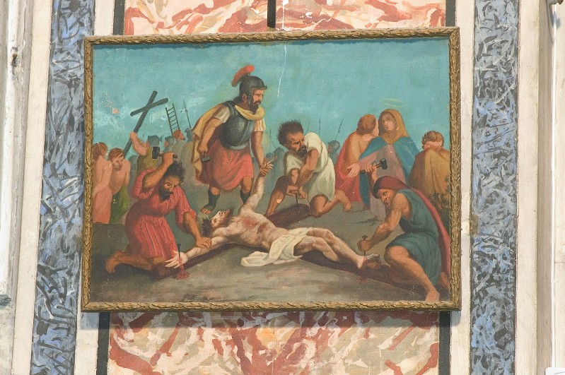 Ambito napoletano sec. XIX, Gesù Cristo inchiodato alla croce in olio su tela