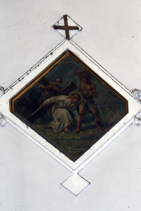 Ambito napoletano sec. XIX, Gesù Cristo caricato della croce in olio su tela