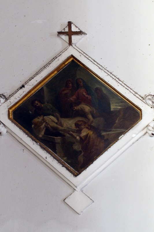 Ambito napoletano sec. XIX, Gesù Cristo deposto nel sepolcro in olio su tela