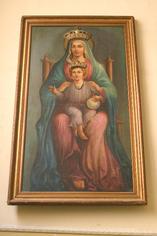 Ambito napoletano sec. XX, Madonna con Gesù Bambino in trono in olio su tela