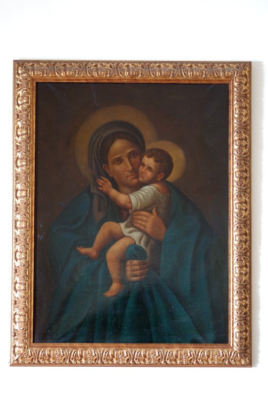 Ambito napoletano sec. XIX, Madonna con Gesù bambino in olio su tela