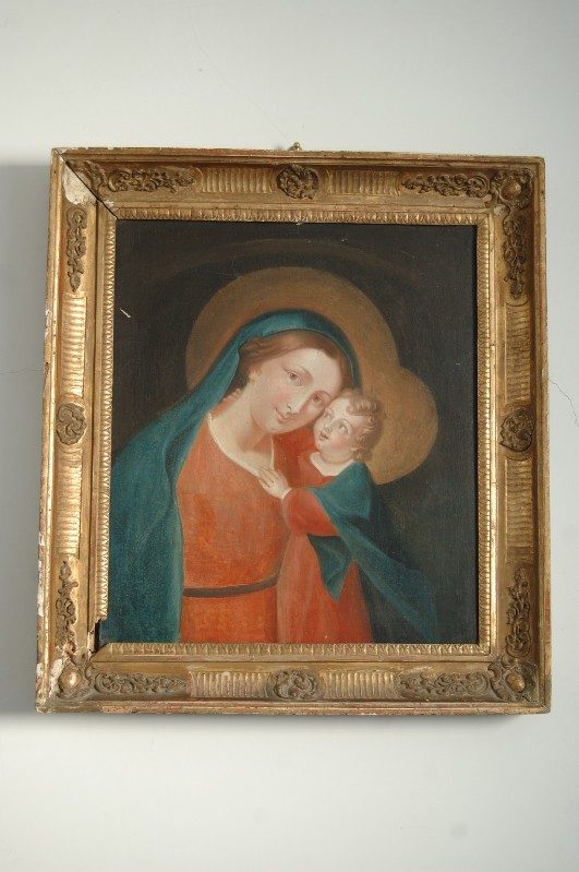 Ambito napoletano sec. XIX, Madonna con Gesù Bambino in olio su tela