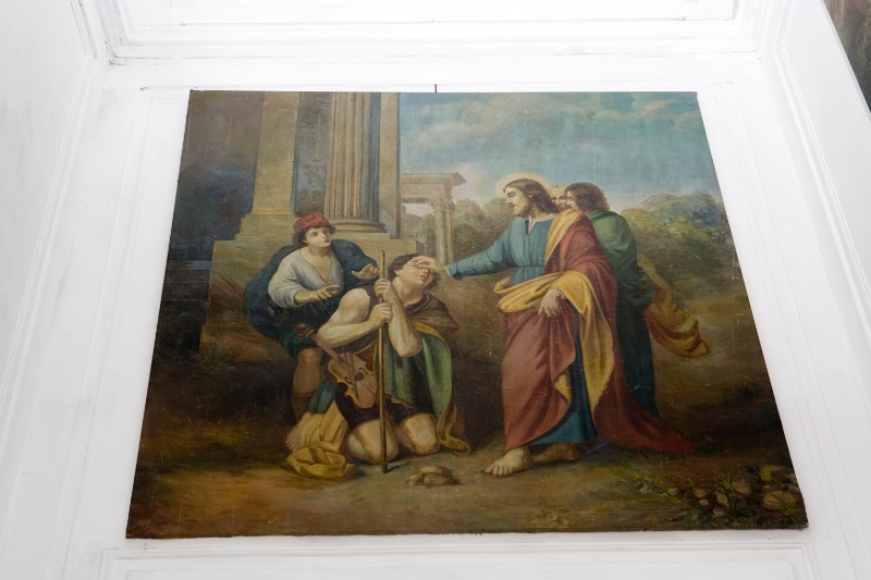 Lo Cascio A. sec. XX, Gesù Cristo guarisce il cieco di Gerico in olio su tela