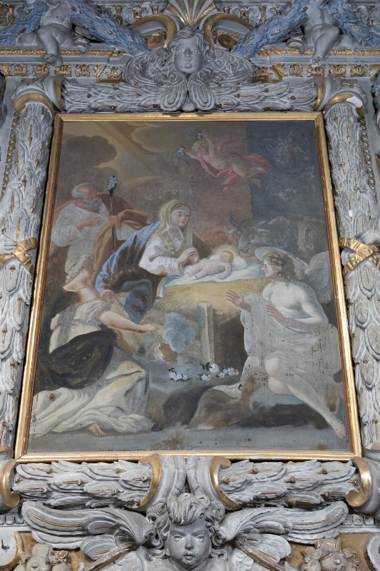 Ambito napoletano prima metà sec. XVIII, Natività di Gesù in olio su tela
