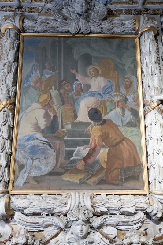 Ambito napoletano sec. XVIII, Gesù nel tempio tra i dottori in olio su tela