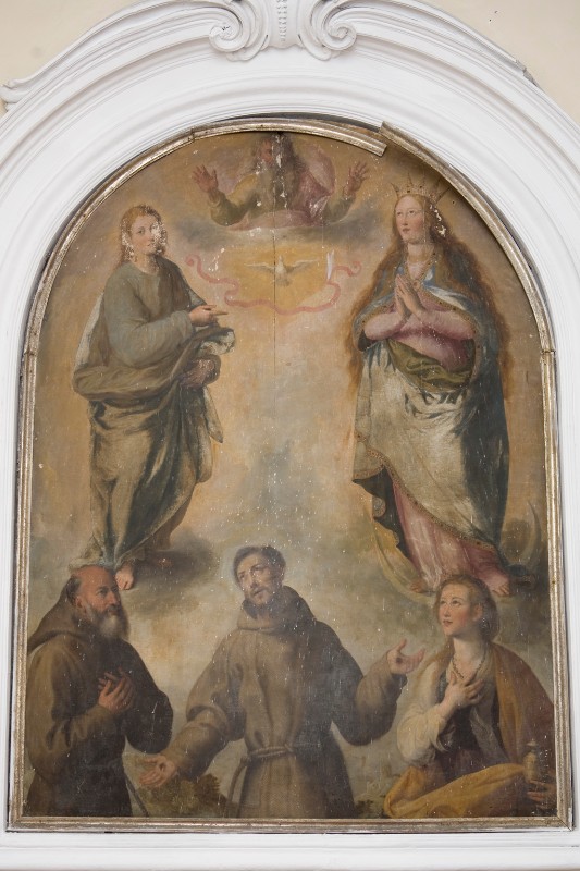 Ambito napoletano secc. XVI-XVII, Dio Padre tra santi in olio su tela