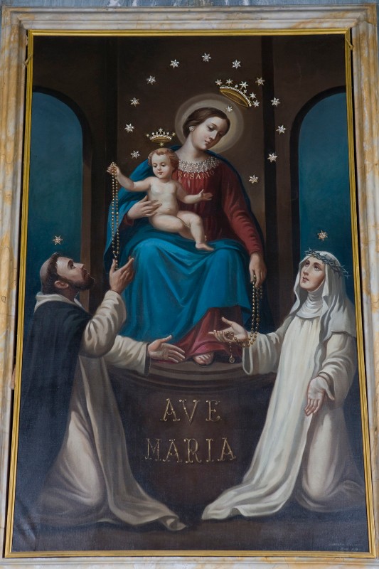 Ambito napoletano sec. XX, Madonna del rosario in olio su tela