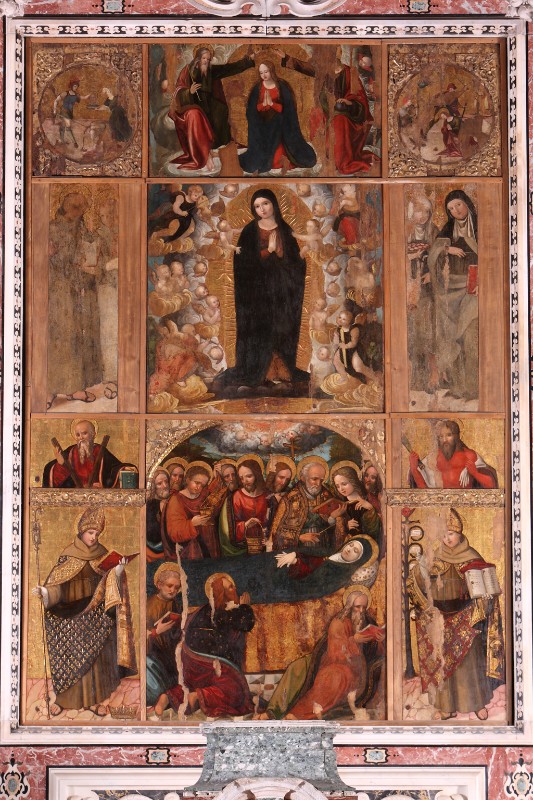 Ambito napoletano inizio sec. XVI, Polittico Madonna in gloria in olio su tavola