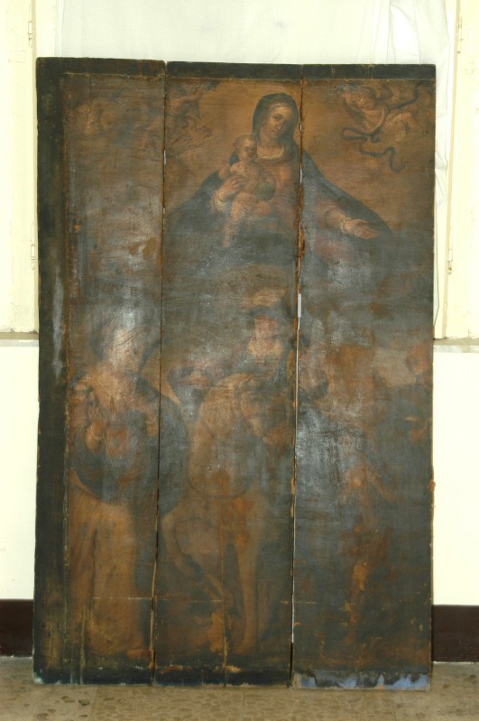 Ambito campano sec. XVII, Dipinto con Madonna Gesù Bambino e santi