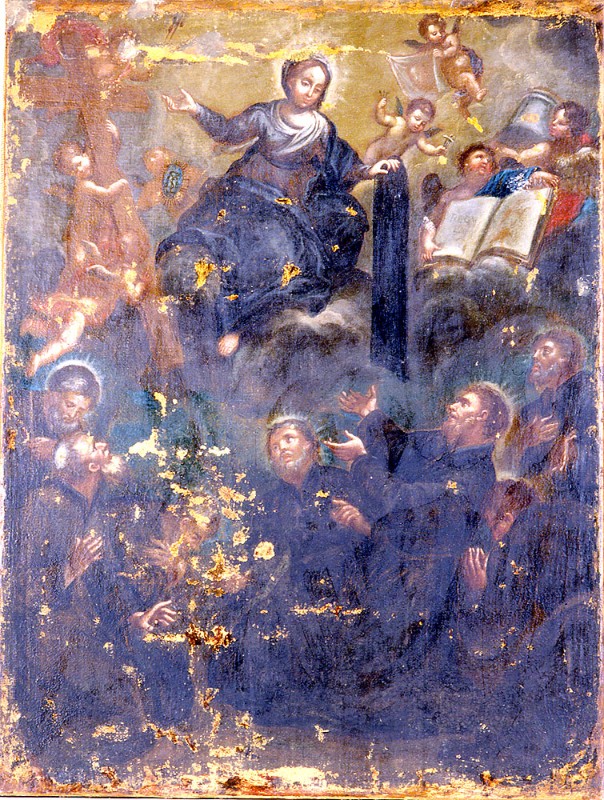 Ambito emiliano sec. XVIII, Dipinto Madonna con i sette fondatori dei Servi