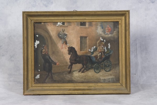Ambito romagnolo sec. XIX, Dipinto ex voto per caduta da finestra