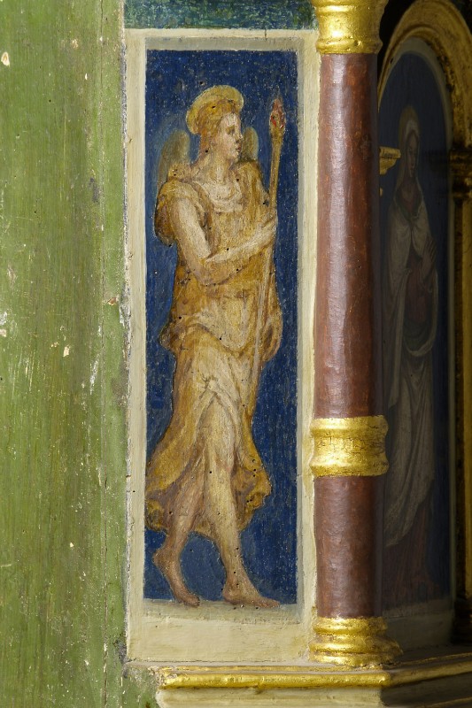 Ambito romagnolo sec. XVI, Dipinto con angelo con veste oro