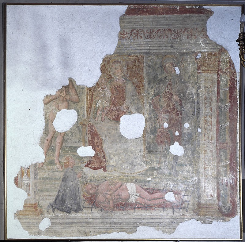 Ambito ferrarese sec. XIV, Dipinto murale Madonna in trono