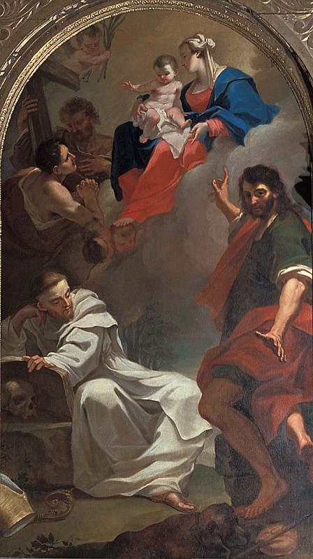 Ambito bolognese sec. XVII, Madonna con Bambino, San Tommaso, San Rocco e santi