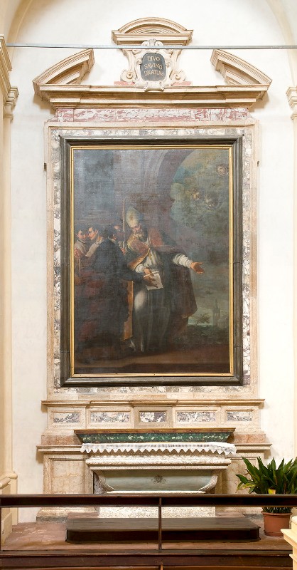Bottega imolese (?) sec. XVIII, Altare con ancona in scagliola e marmi policromi