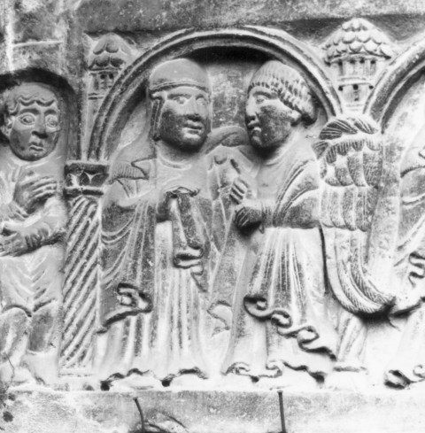 Bott. di Wiligelmo sec. XII, Maria riceve l'annuncio dell'Angelo (Annunciazione)