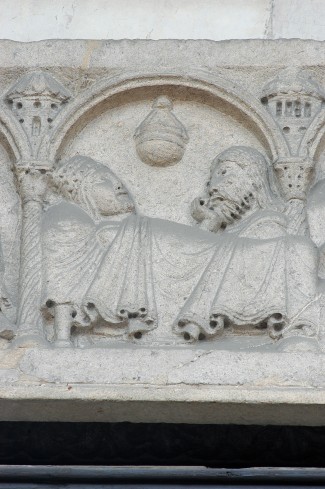 Bott. di Wiligelmo sec. XII, Maria e Giuseppe a Betlemme
