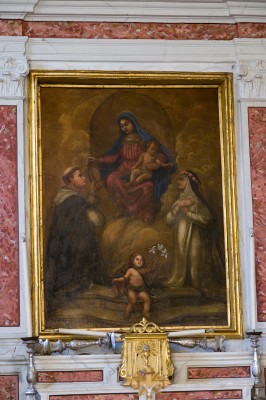 Bott. toscana sec. XIX, Madonna del rosario con San Domenico dipinto su tavola