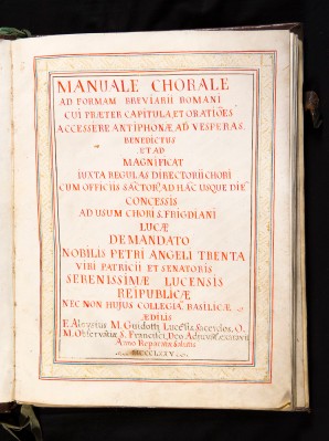 Bott. lucchese (1855), Libro corale manoscritto con coperta in cuoio marrone