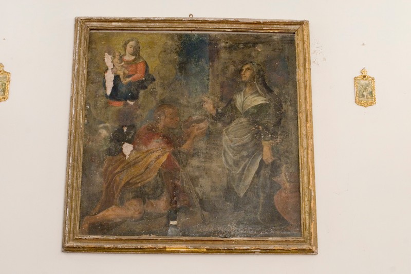 Bottega toscana sec. XVIII, Dipinto con Santa Zita ed un mendicante al pozzo