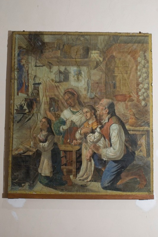 Bottega toscana sec. XX, Dipinto con Santa Zita nel focolare e devoti